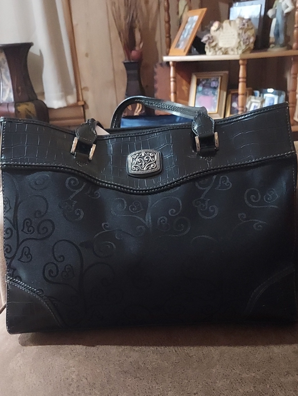 Coldwater Creek Black Tote with Decorative Scroll Accent - Picture 1 of 3